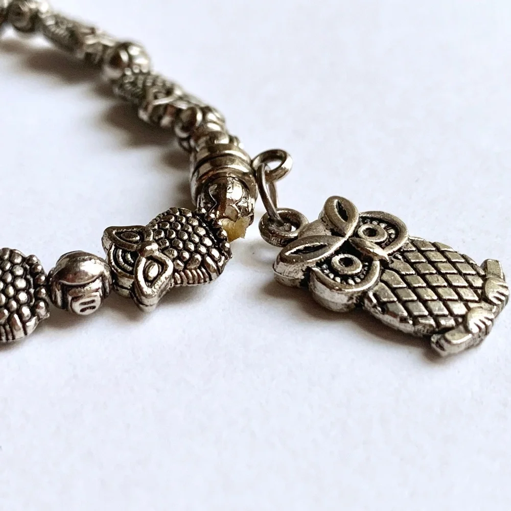 Owl Stretch Silver Tone Rustic Bracelet - Picture 5 of 5